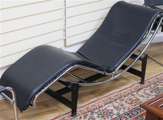 An Italian Corbusier style leather and chrome chaise longue W.160cm